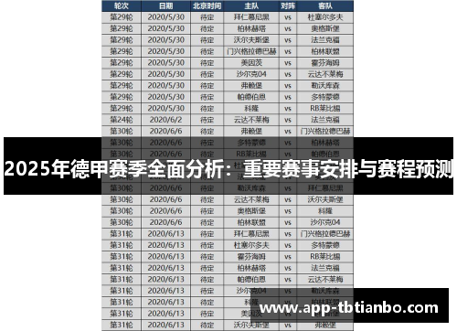 2025年德甲赛季全面分析：重要赛事安排与赛程预测