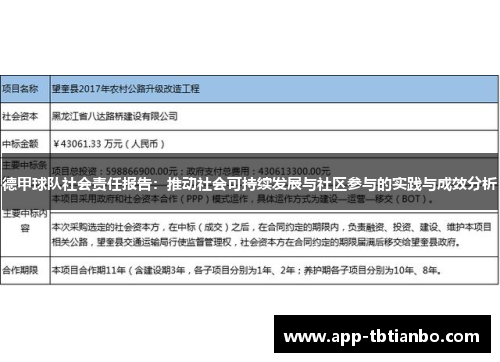 德甲球队社会责任报告：推动社会可持续发展与社区参与的实践与成效分析